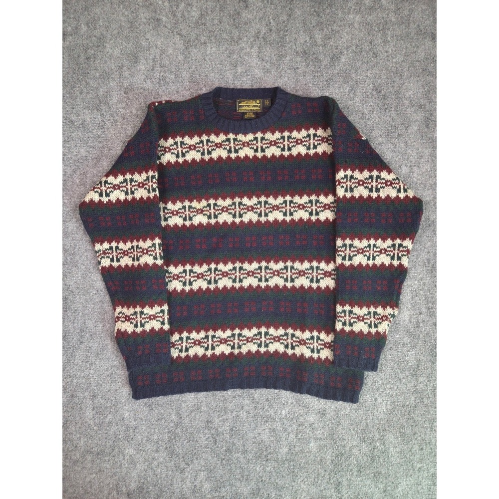 Vintage‎ 90s Eddie Bauer Wool Fair Isle Sweater Navy USA Made Womens M